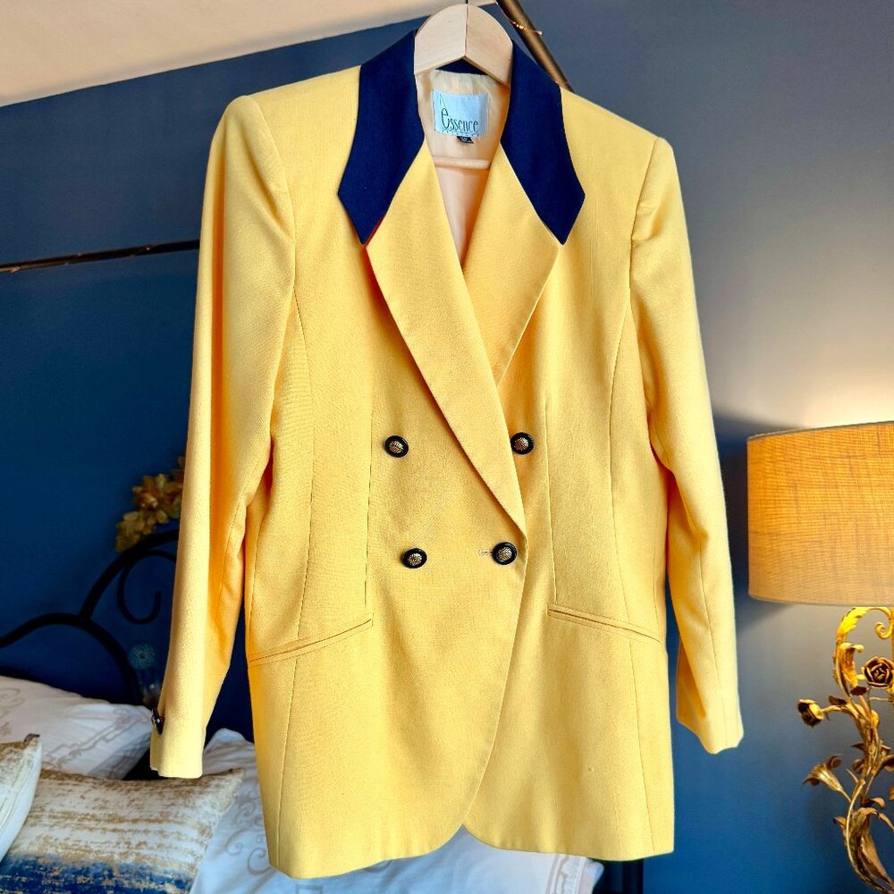 Vintage 90s Yellow and Navy Blazer